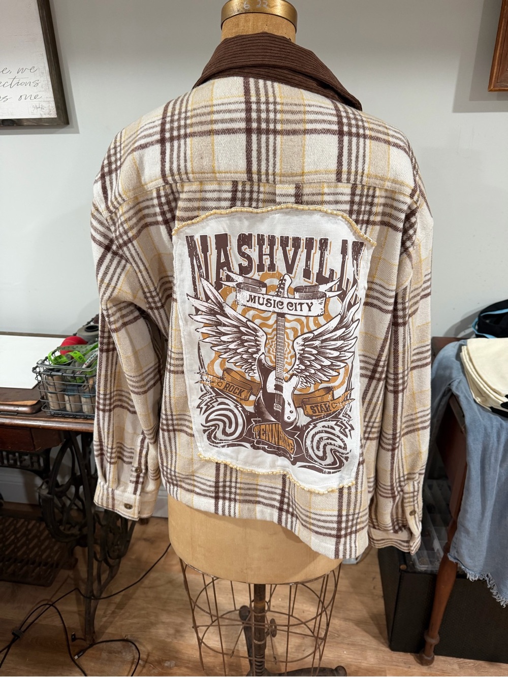 Brooklyn Cloth Plaid Button-Down Shirt Jacket - Cream & Brown